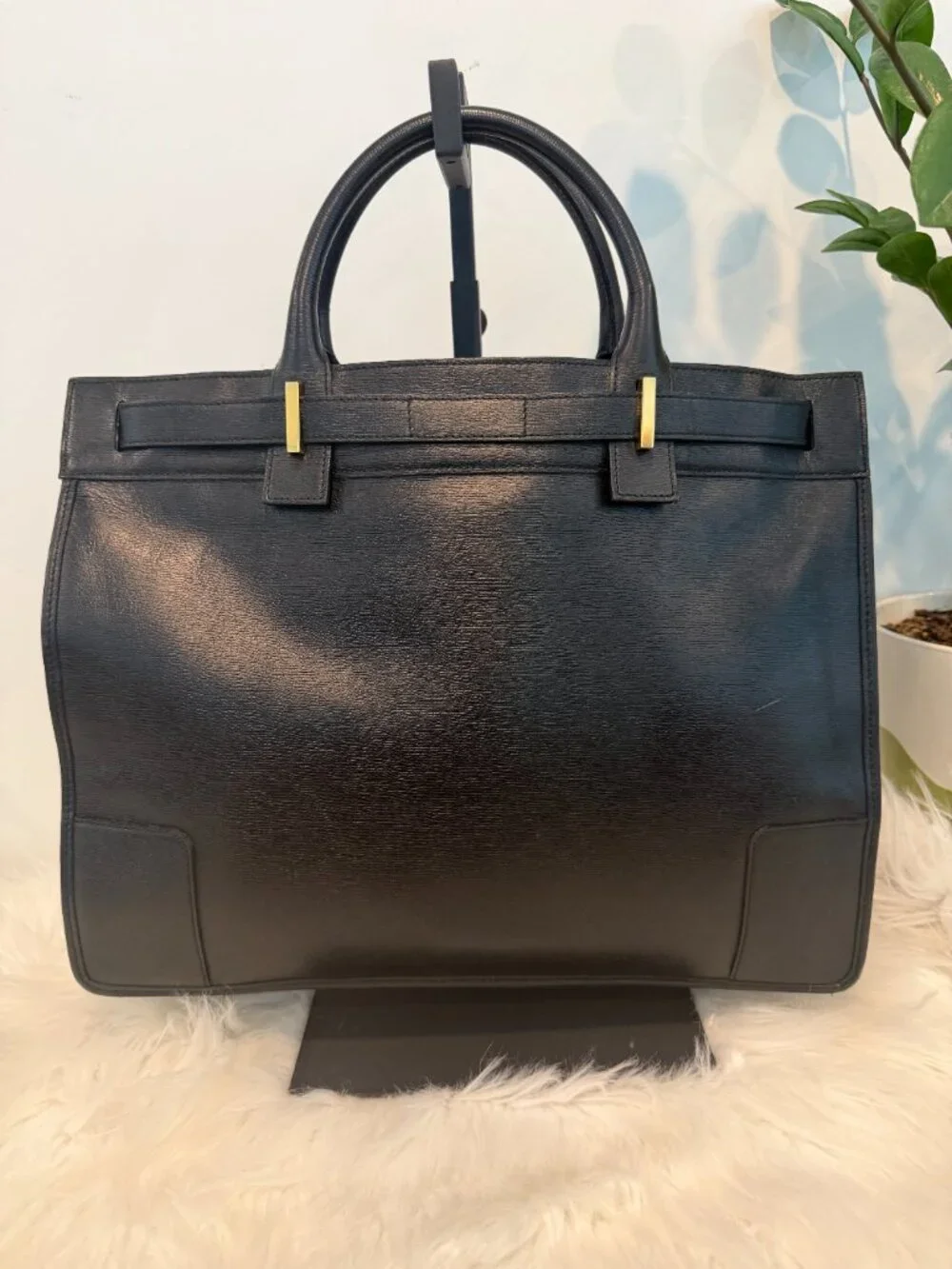 Vintage Gucci Black Structured Leather Tote Bag